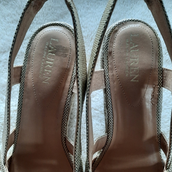 Lauren Ralph Lauren Penelopie Wedge Sandals Size 10 Womens Slingback Tan Khaki - Picture 5 of 12
